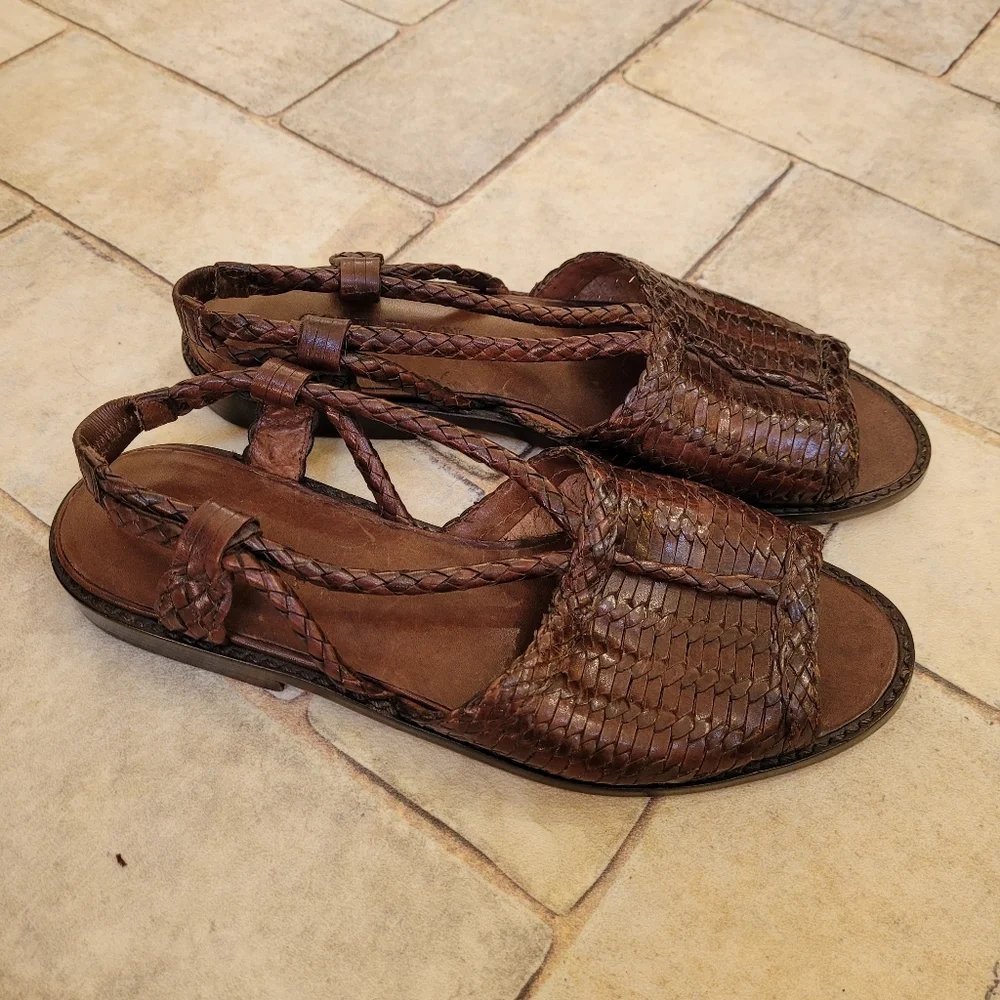 Cole Haan Brown Braided Leather Open Toe Flat Sandals 7.5_2